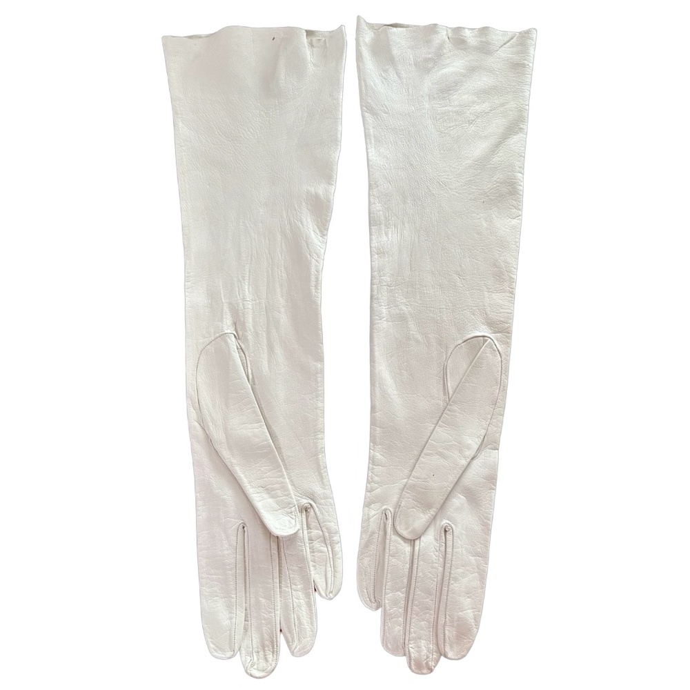 ALEXANDRE Vintage Ivory Leather Elbow Gloves Size 6.5 Marshall Fields France